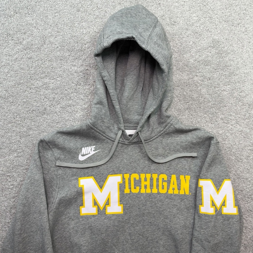 Nike Michigan Wolverines Mens M Gray Pullover Hoodie Big M NCAA College - Picture 8 of 13